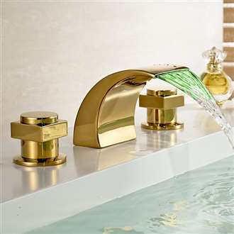 Campinas Gold Polished LED Waterfall Bathroom Sink Faucet