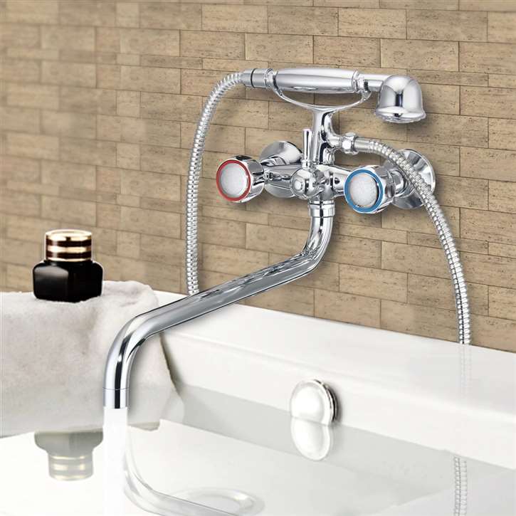 RV Travel Telephone Faucet Chrome Dual Handle with Hand-Shower