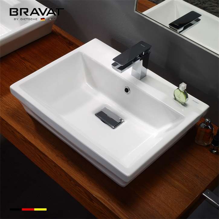 Bravat Rectangle Deck Surface Mount Ceramic Sink with Faucet