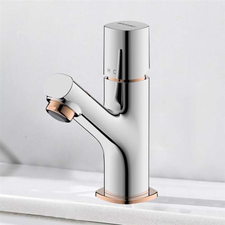 Bravat Sleek Chrome with Gold Decoration Deck Mount Faucet