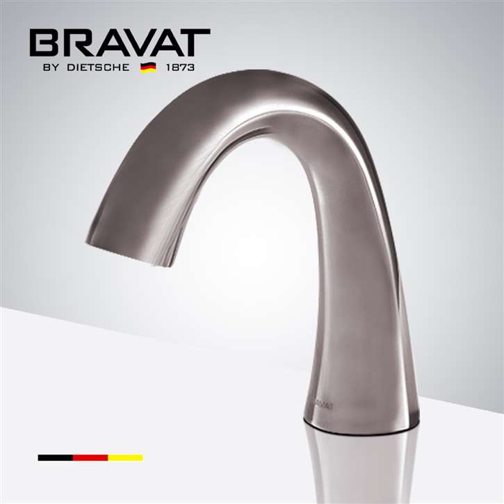 Bravat Brushed Nickel Commercial Application Electronic Automatic Sensor Curve Deck Installation Faucet