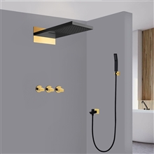 Fontana Harfleur Wall Mounted Matte Black and Gold  Rain Shower Set