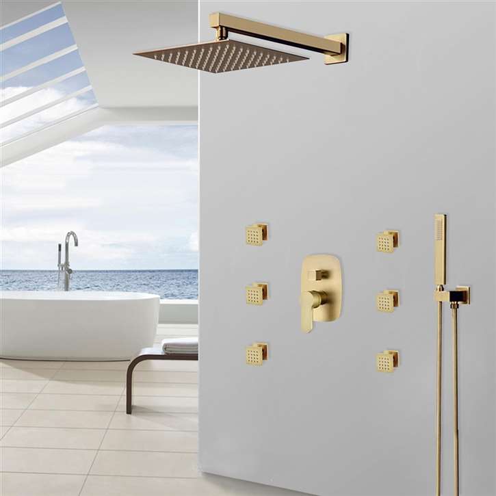 Napoli Luxury Brass Brushed Gold Wall Mount Rainfall Shower Set