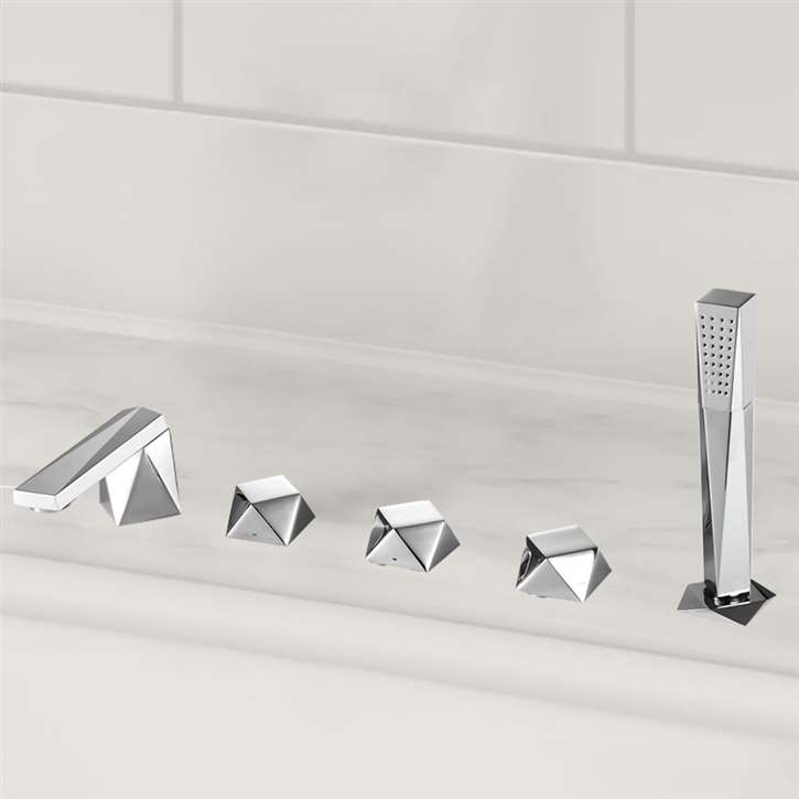 Fontana Bravat Low Arc Spout Design 5 Piece Bathtub Handheld Shower Faucet