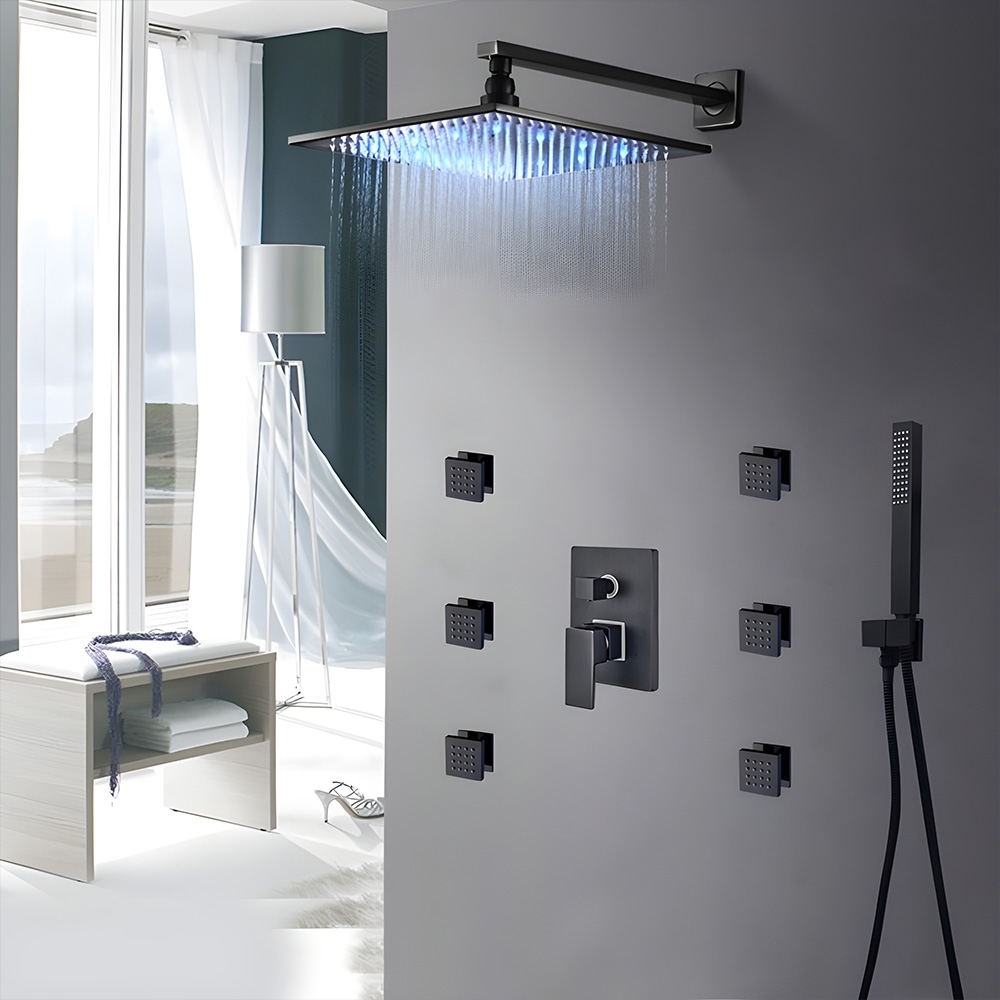 Fontana Greenwich Showers Hot and Cold Rainfall LED Bathroom Shower with Massage Jets