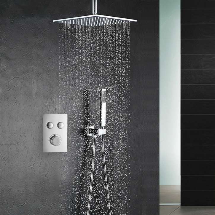 Fontana Chrome Ceiling Mount Rainfall Shower Head with Handheld Spray and Dual Function Thermostatic Mixer