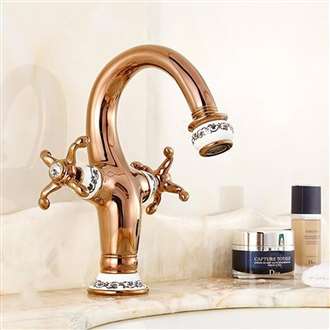 Fontana Peru Double Handle Rose Gold Bathroom Sink Faucet