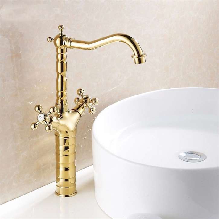 Fontana Hackney Dual Cross Handle Gold Mixer Water Sink Faucet