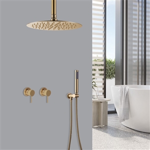 Fontana Brushed Gold Round Headed Shower System with Handheld Shower