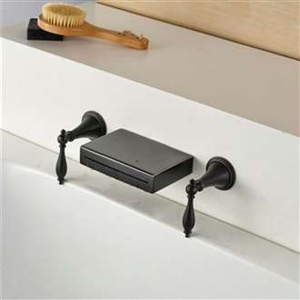 Rauma Long Dual Handle Wall Mount Waterfall Oil Rubbed Bronze Bathroom Sink Faucet