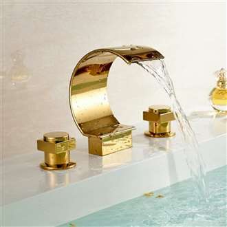 Waterfall Solid Brass Gold Finish Mixer Bathtub Faucet