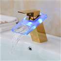 Fontana Gold Finish LED Glass Brass Bathroom Sink Waterfall Faucet