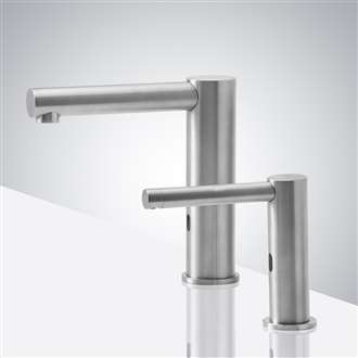 Fontana Deck Mount Brushed Nickel Finish Dual Commercial Sensor Faucet & Automatic Soap Dispenser