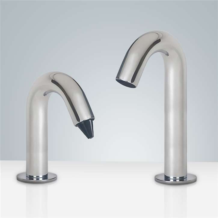 Fontana Reno Goose Neck Chrome Finish Dual Commercial Automatic Sensor Faucet And Soap Dispenser