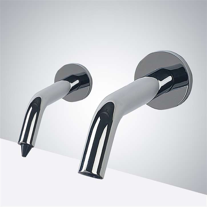 Reno Chrome Finish Wall Mount Dual Automatic Commercial Sensor Faucet And Soap Dispenser