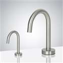 Fontana Luna Gooseneck Brushed Nickel Finish Freestanding Dual Automatic Commercial Sensor Faucet and Soap Dispenser