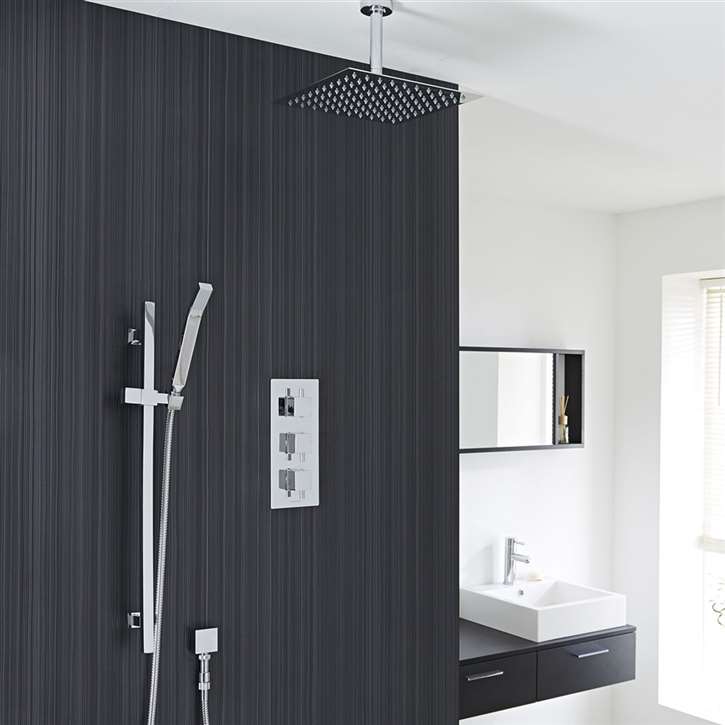 Fontana Liverpool Ceiling Mount Thermostatic Rainfall Shower Set System