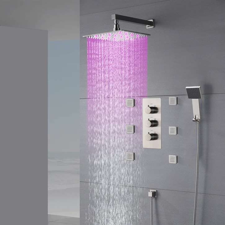 Trialo Brushed Nickel Color Changing LED Shower with Adjustable Body Jets and Mixer